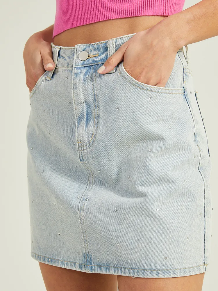 Large rhinestone shop denim skirt
