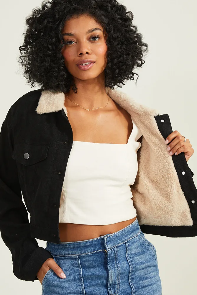 Black cropped top sherpa jacket