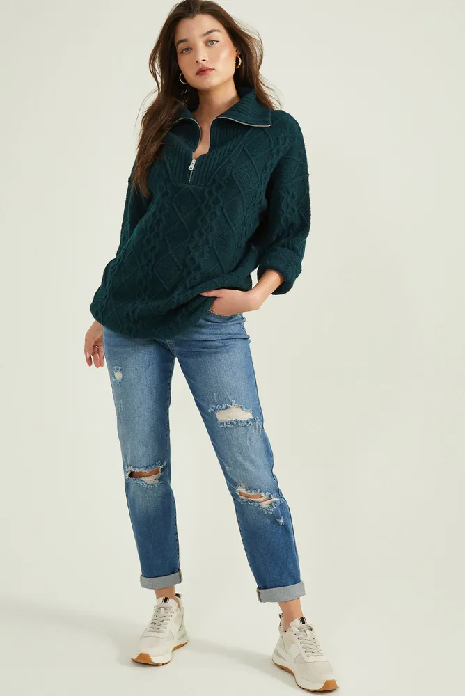 Altar'd State Camellia Quarter Zip Tunic Sweater | Mall of America®