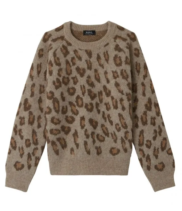 Merino wool crewneck sweatshirt in sale leopard