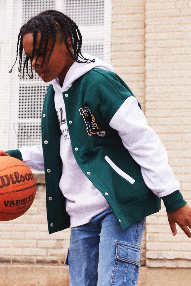 Ardene Varsity Jacket For Kids in Dark Green Size XS Polyester