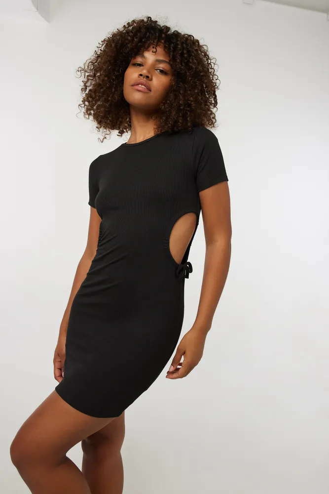 Ardene Black Cutout Mini Dress Size Polyester Spandex