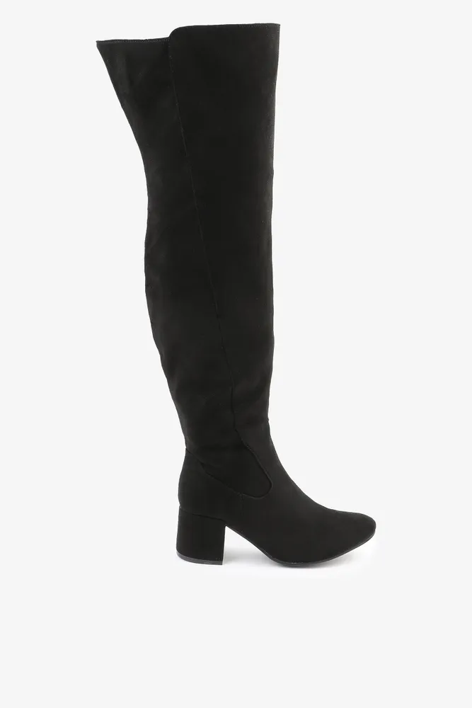 Ardene Faux Suede Over the Knee Heeled Boots in Black Size