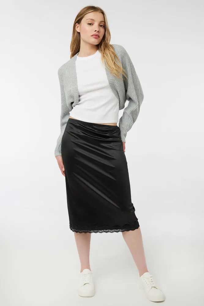 Black satin skirt hotsell with lace trim
