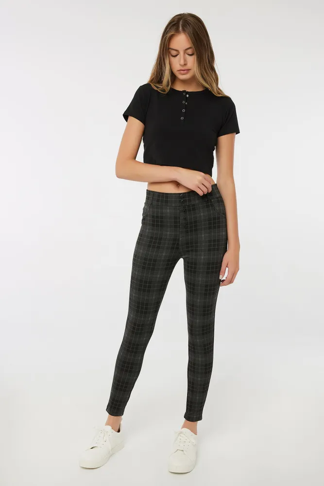 Ardene Plaid High Waist Leggings in Grey Size Polyester