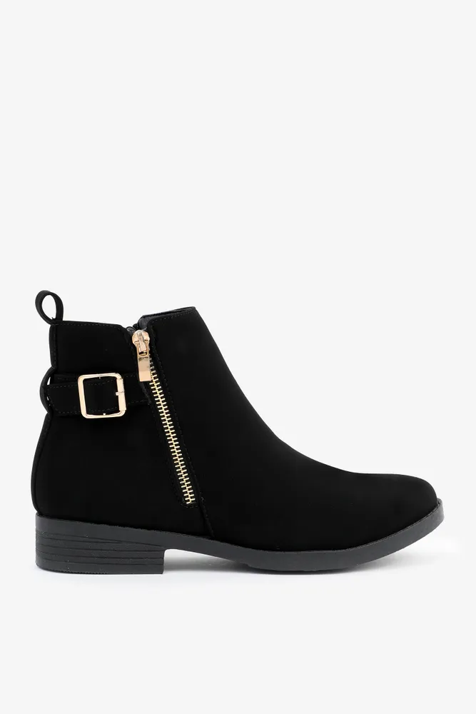 Ardene Accent Buckle Booties in Size Faux Leather Faux Suede