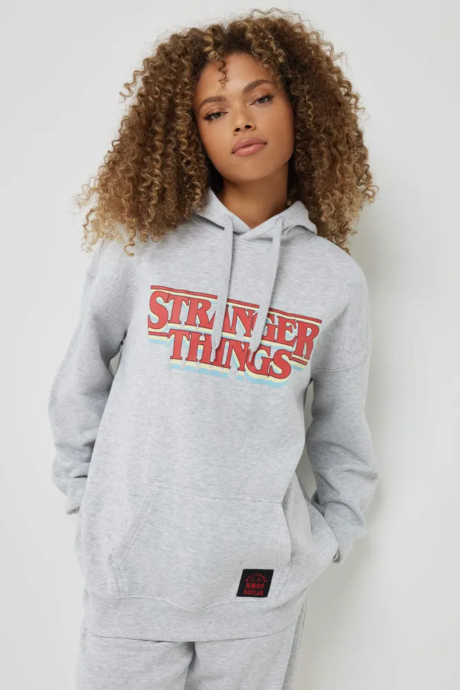 Ardene Stranger Things Hoodie in Light Grey Size Polyester