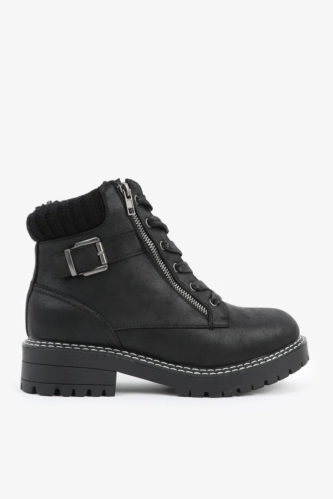 Ardene Faux Suede Winter Booties in Black Size Microfiber St