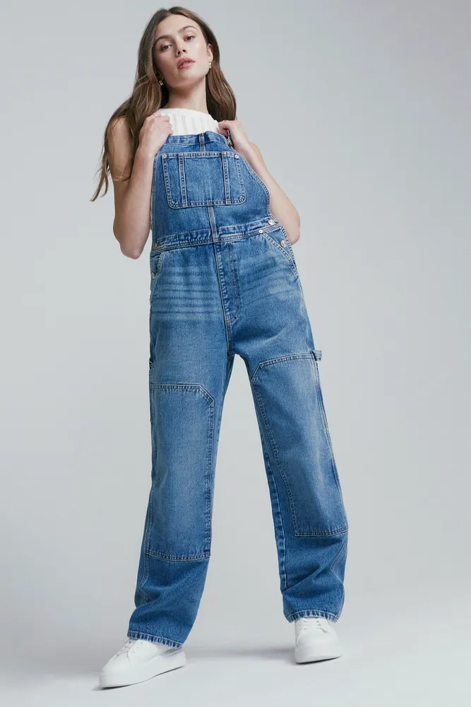 Ardene Baggy Denim Overalls in Medium Blue | Size | Upper Canada Mall