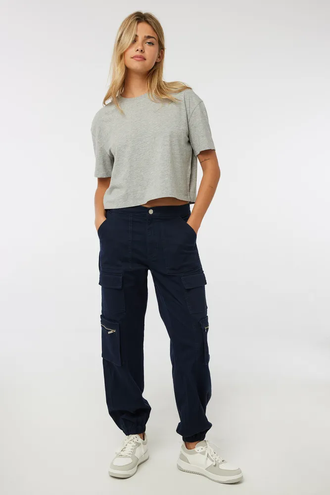 Cotton twill joggers zipper hot sale