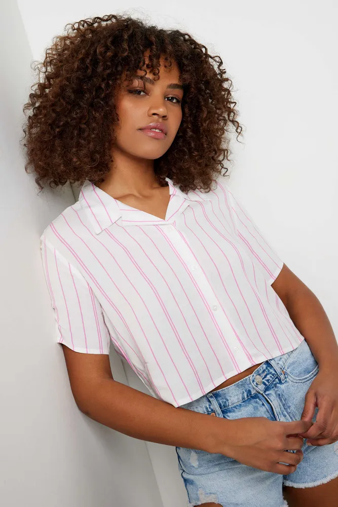 Hot pink short best sale sleeve blouse