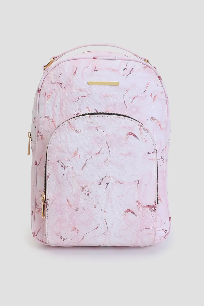 Pink faux leather backpack on sale