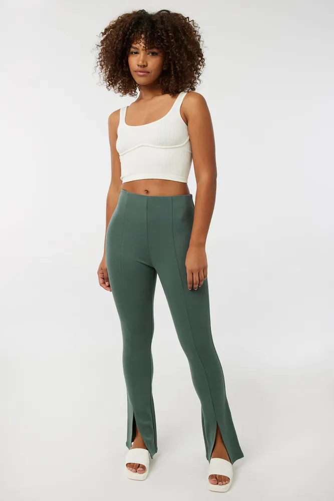 Ardene Slit Leggings in Dark Green | Size | Rayon/Nylon/Elastane
