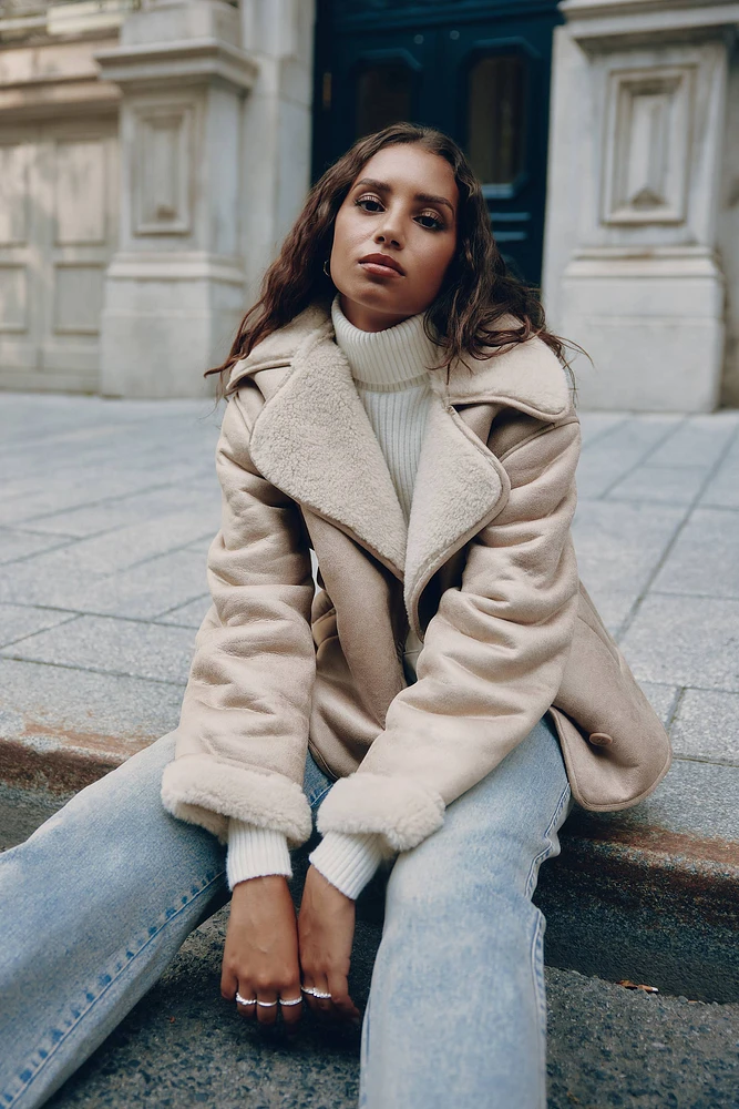 Beige shearling jacket shop