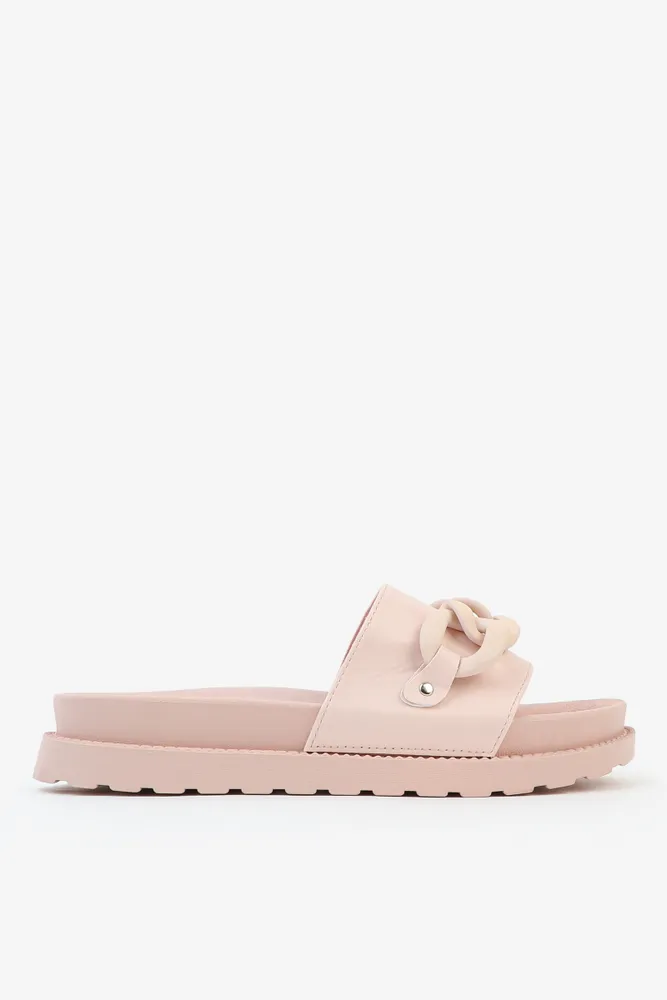 Ardene Chunky Chain Slide Sandals in Light Pink Size Faux