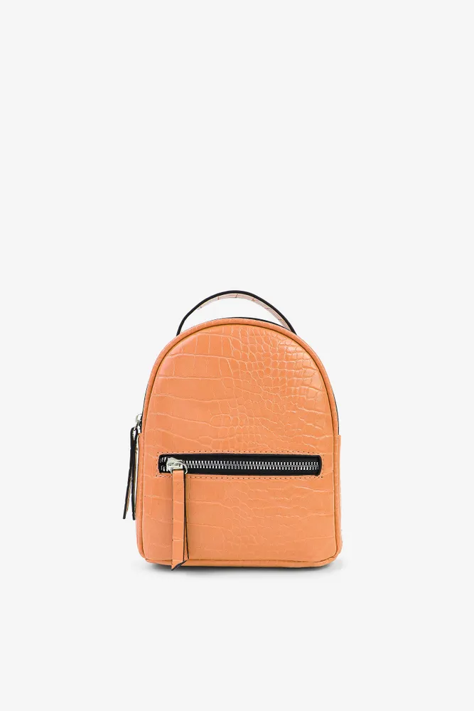 Ardene Croc Embossed Mini Backpack in Orange Faux Leather
