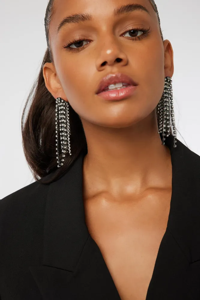Ardene A.C.W. Waterfall Rhinestone Earrings in Silver Stainless