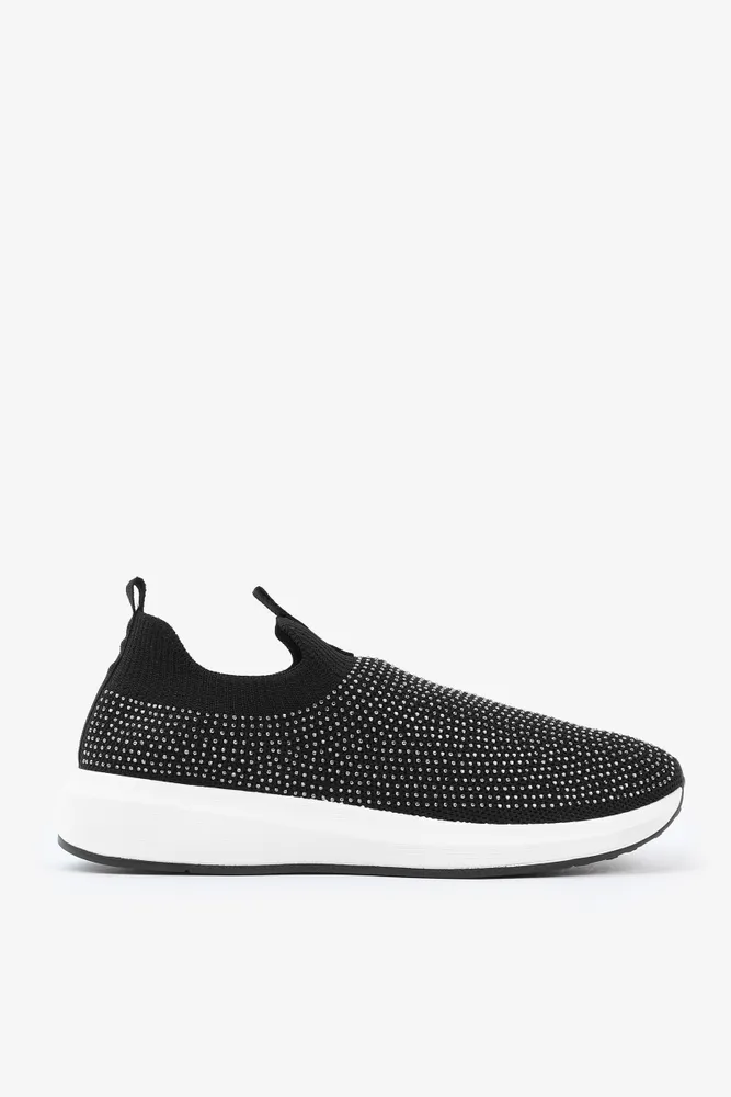 Ardene Embellished Slip On Sock Sneakers in Black Size Rubber