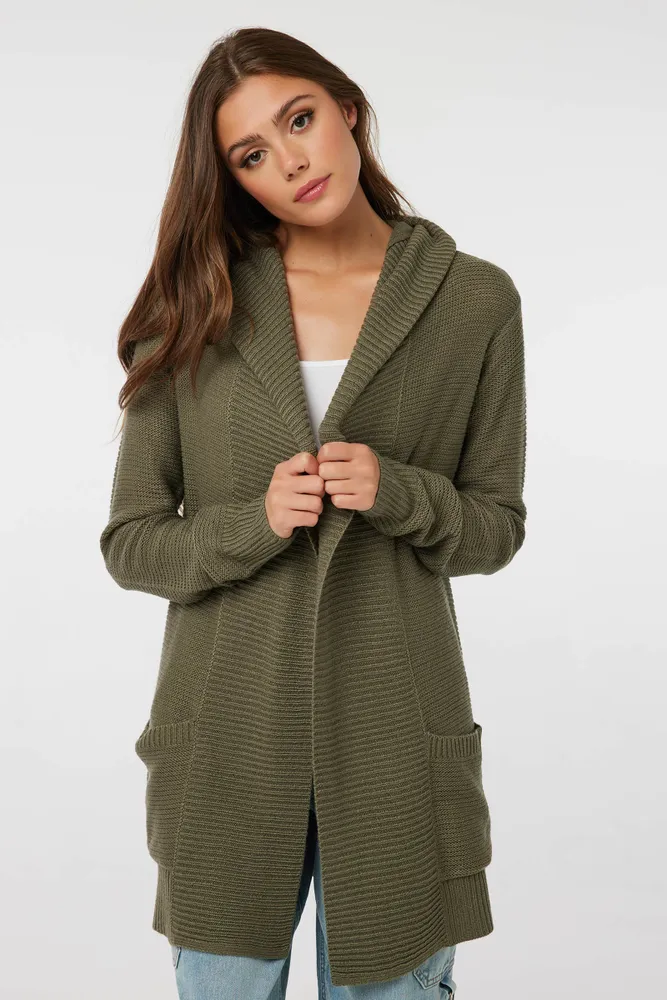 Khaki hooded top cardigan