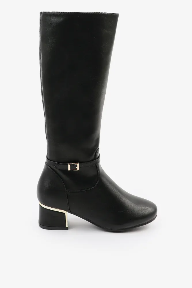 Ardene Accent Heel Knee High Boots in Size Faux Leather Rubber