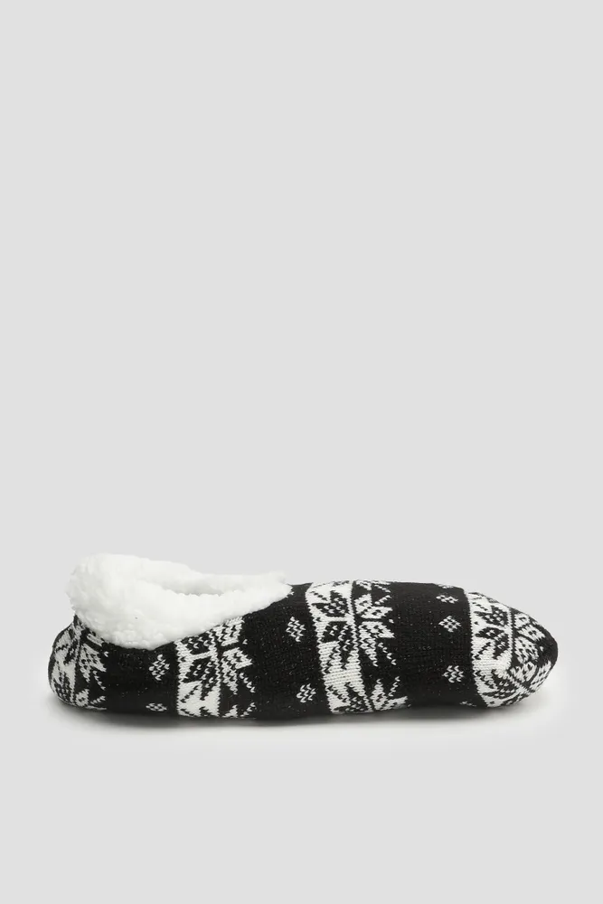 Ardene Snowflake Slipper Socks in Black Size Polyester The