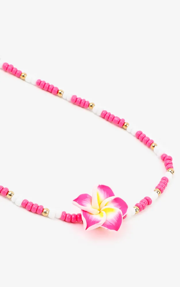 Ardene Beaded Hibiscus Necklace in Pink Southcentre Mall