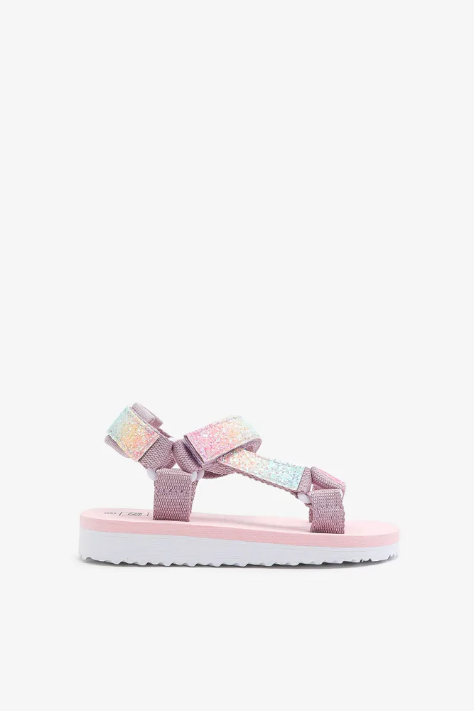 Ardene Pastel Glitter Utility Sandals For Kids in Light Pink