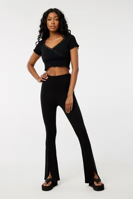 Ardene Slit Leggings in Dark Green | Size | Rayon/Nylon/Elastane