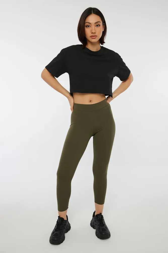 Ardene Cropped Super Soft Leggings in Khaki Size Polyester