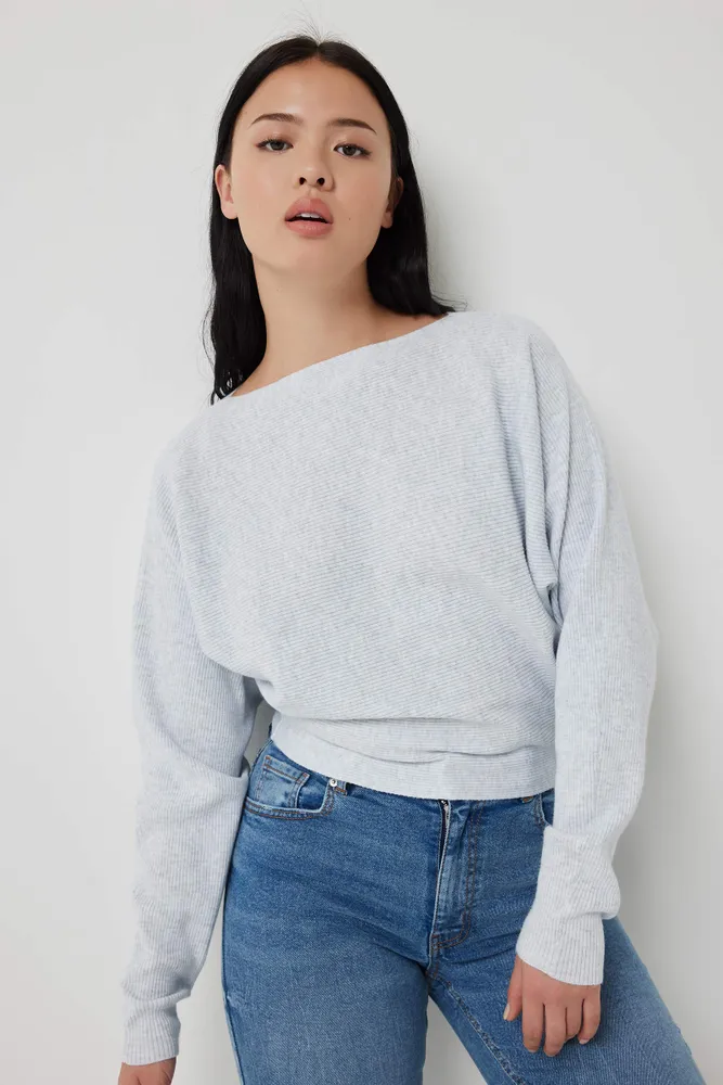 Ardene Horizontal Ribbed Dolman Sweater in Light Grey Size