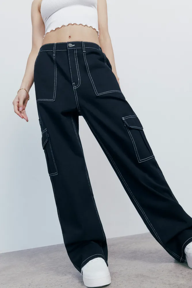Ardene High Rise 90's Cargo Jeans in Black | Size | 100% Cotton