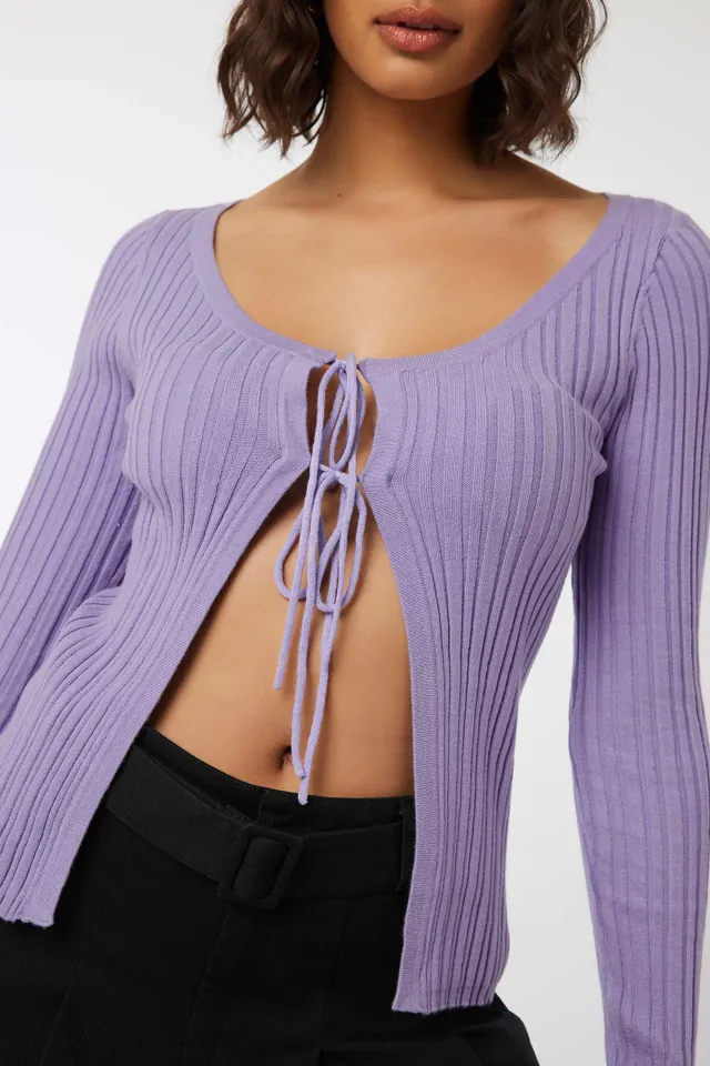Ardene Double Tie Front Cardigan in Lilac Size Polyester Nylon