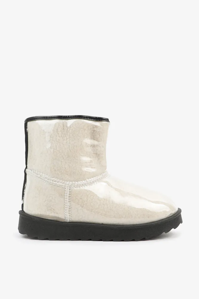 Ardene Clear Upper Faux Sheep Boots in Beige Size 7 Rubber