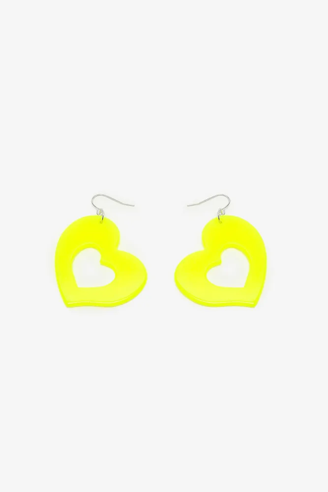Ardene Neon Heart Hoop Earrings in Yellow Stainless Steel