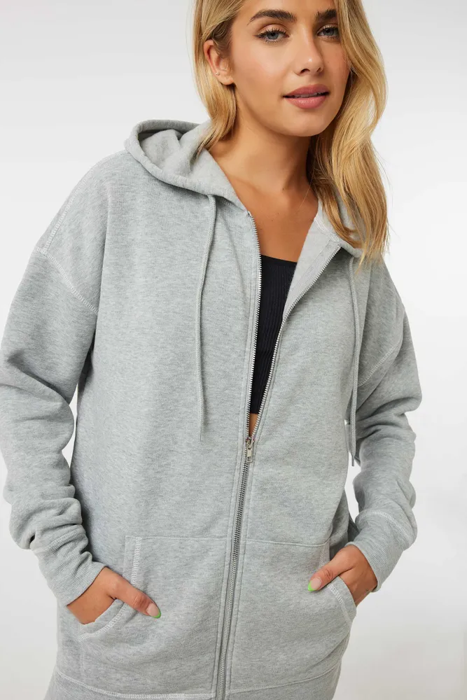 Ardene Exposed Seam Zip Up Hoodie in Size Polyester Fleece