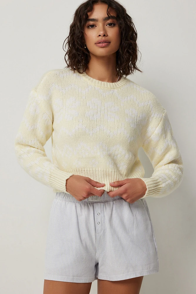 Ardene Fair Isle Crop Sweater in Light Yellow | Size XL