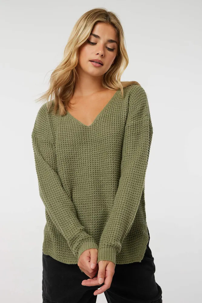 Ardene Basic Shaker Stitch V Neck Sweater in Light Size 100