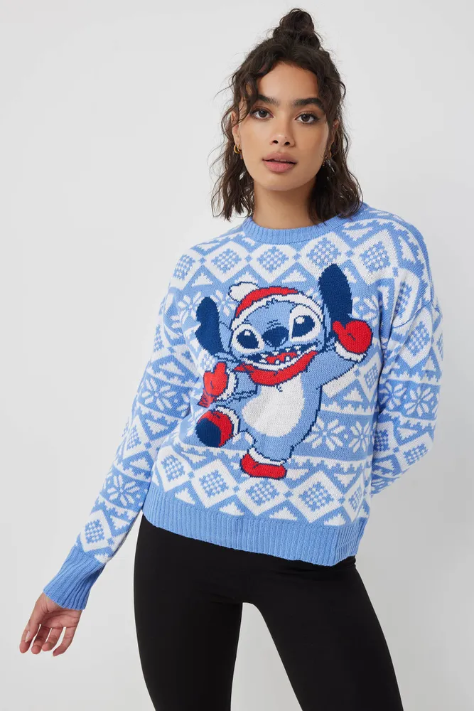 Ardene Stitch Ugly Christmas Sweater in Light Blue Size 100