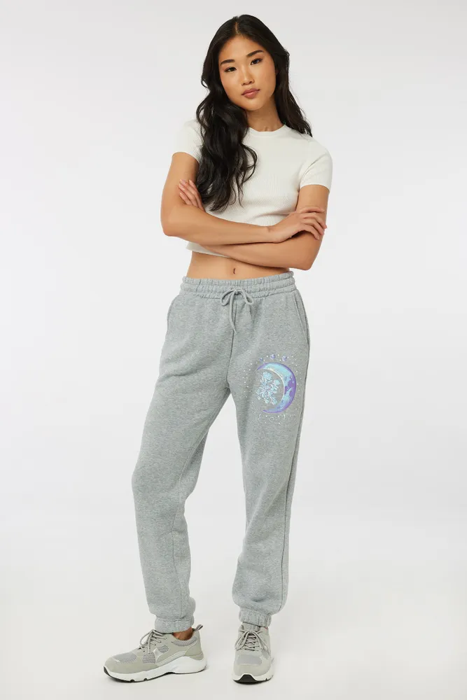Ardene Graphic Sweatpants in Light Grey Size Polyester