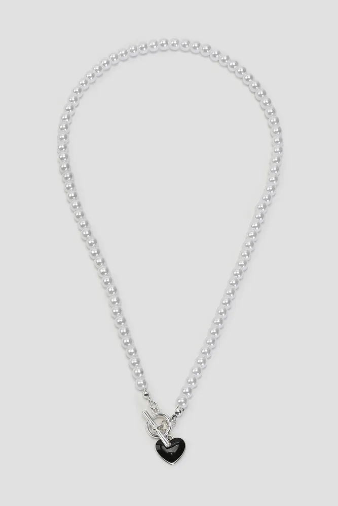 Ardene Pearl Necklace with Heart Pendant in Silver The Pen Centre