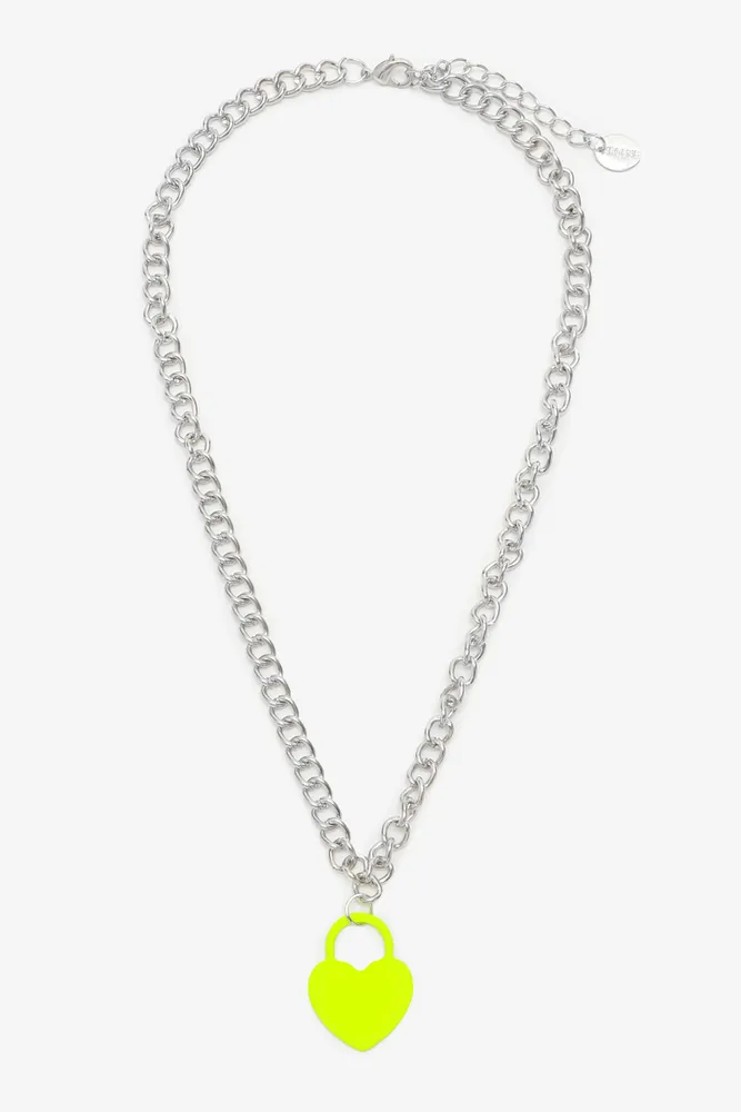 Ardene Neon Heart Padlock Necklace in Silver Southcentre Mall