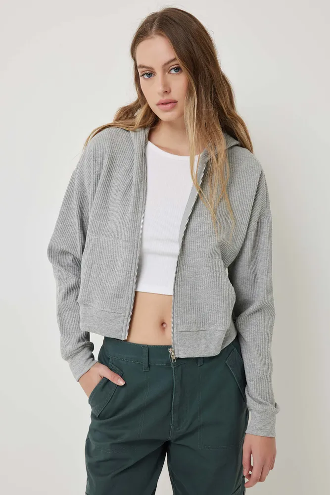 Waffle knit zip up new arrivals hoodie