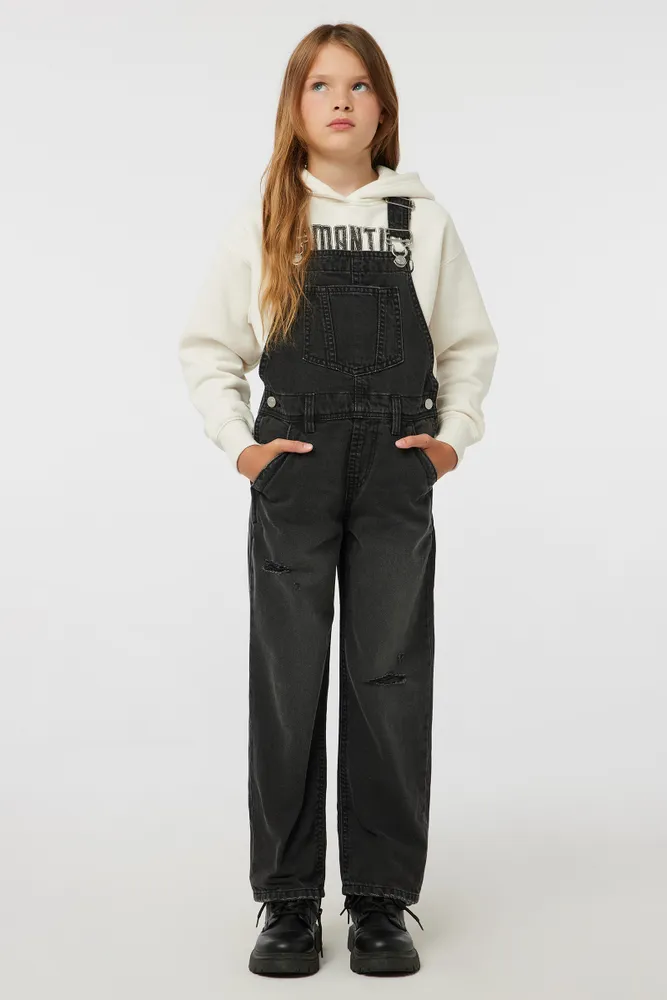 Black distressed overalls hot sale