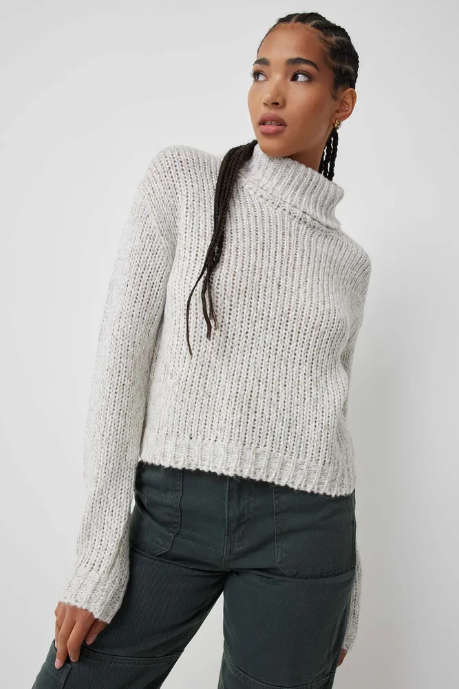 Ardene Drop Shoulder Turtleneck in Light Grey Size Nylon The