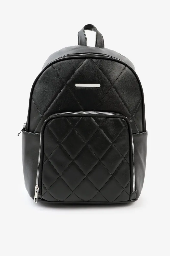 Ardene Topstitched Check Backpack in Faux Leather Polyester