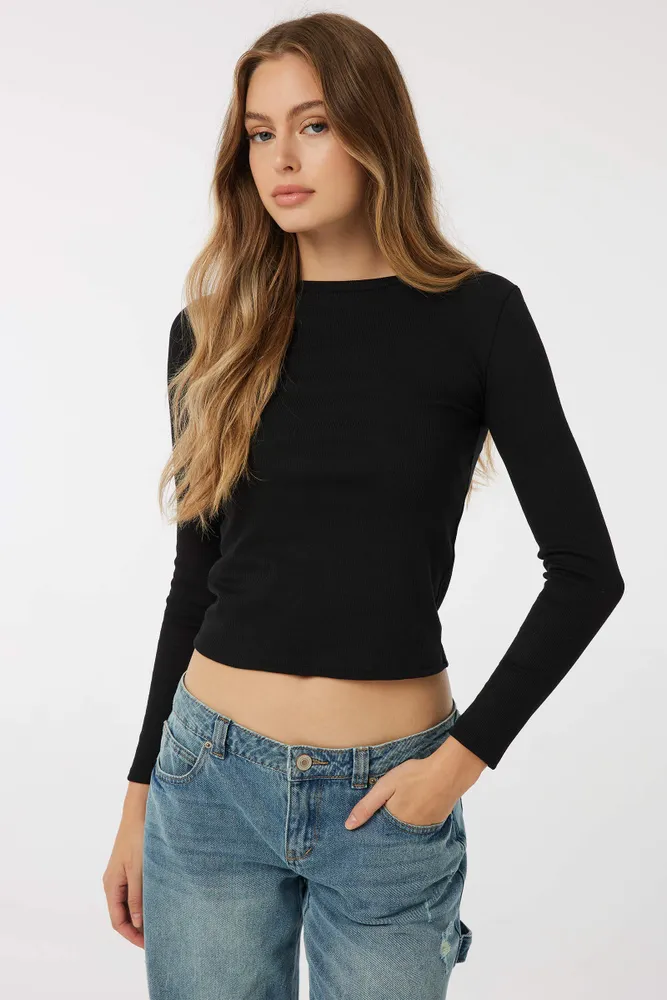 Crew neck ribbed top hot sale