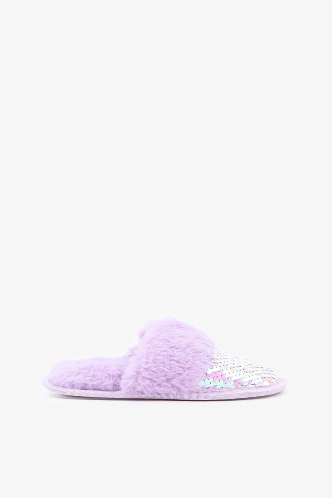 Purple sequin slippers hot sale