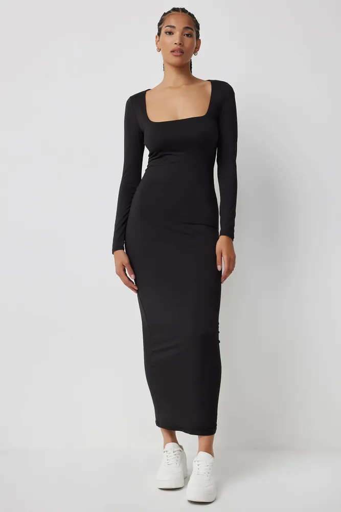 Ardene Black Long Sleeve Maxi Dress Size Polyester Spandex