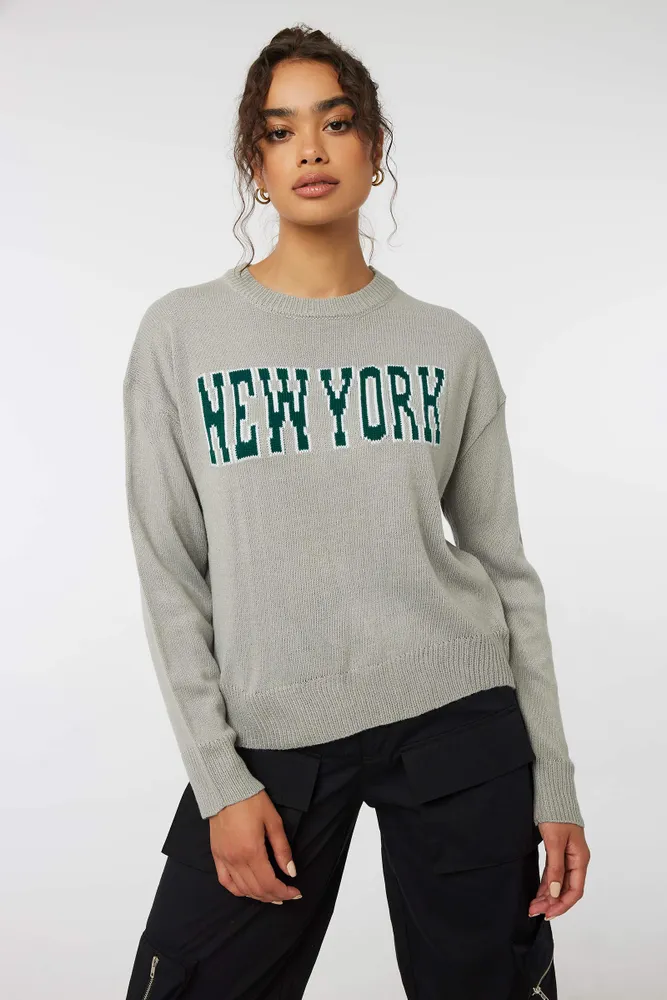Ardene Popular City Jacquard Sweater in Light Grey Size 100
