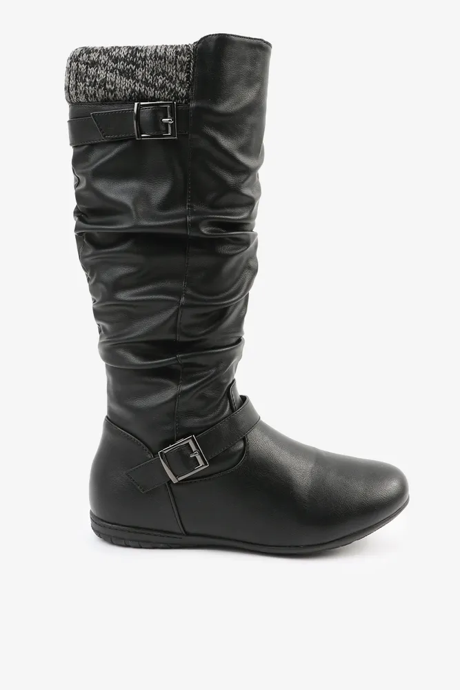 Ardene Warm Lined Tall Boots with Knit Trim in Size Faux